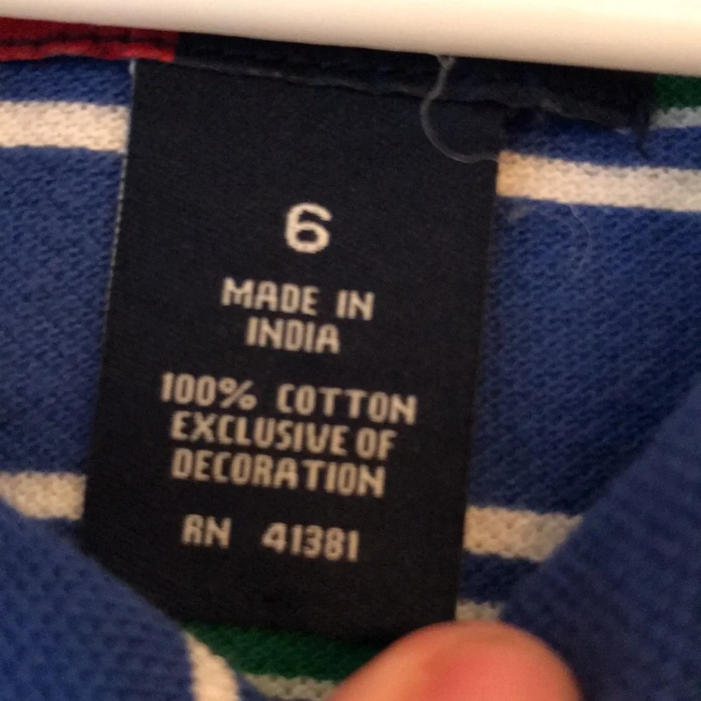 Chaps Ralph Lauren boy’s 6 blue green white striped cotton pique polo shirt